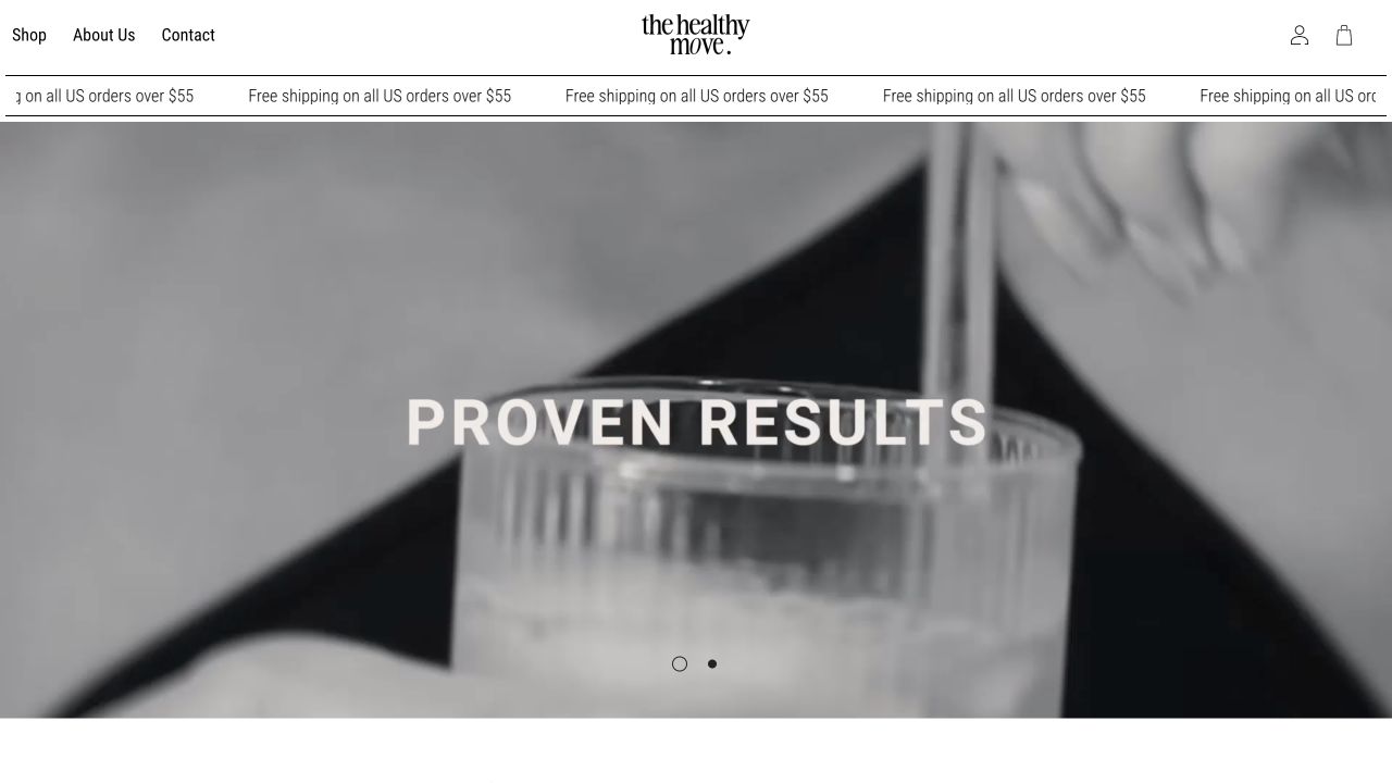 Inicio de la tienda de The Healthy Move en Shopify: menú, aviso de envío gratis y el video principal